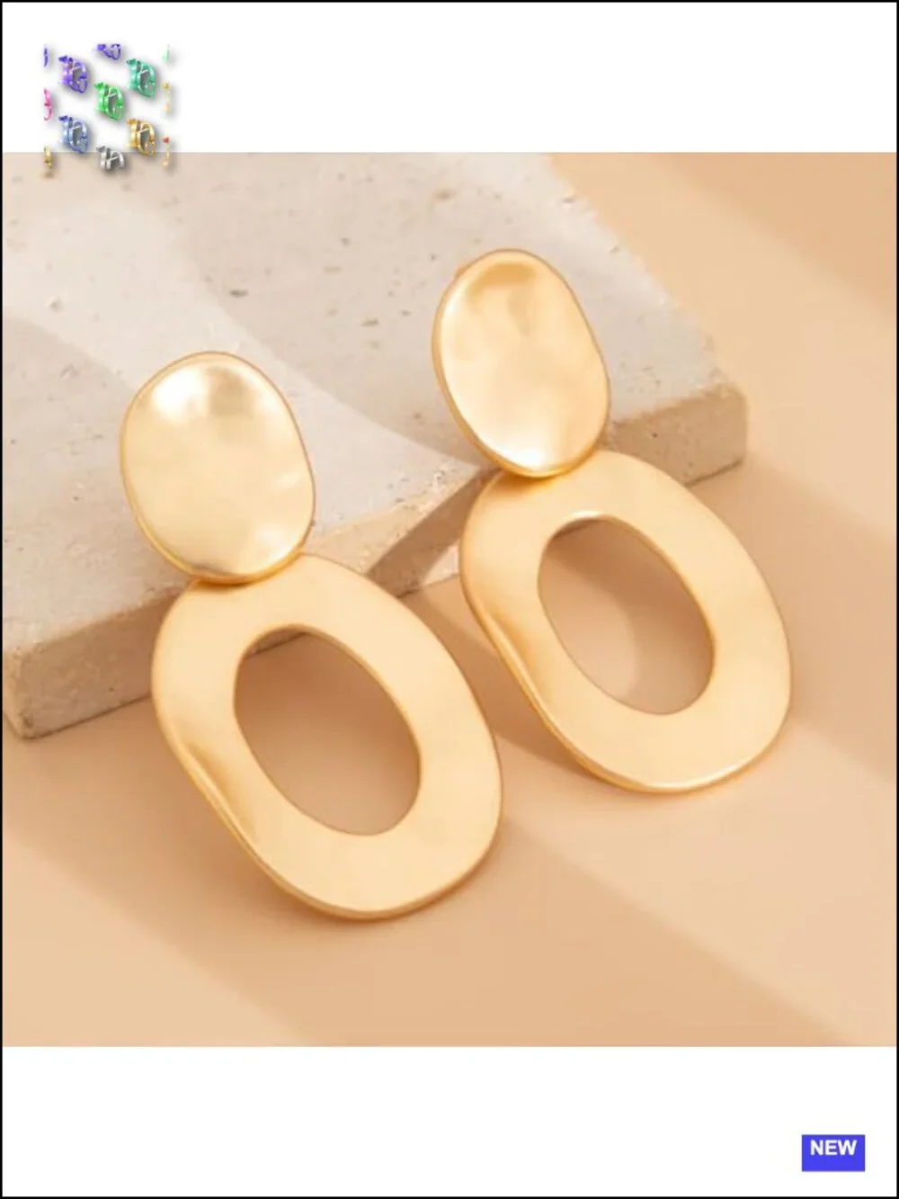 Layered Chunky Hollow Oval Dangle Earrings, Matte Geometric Statement Jewelry